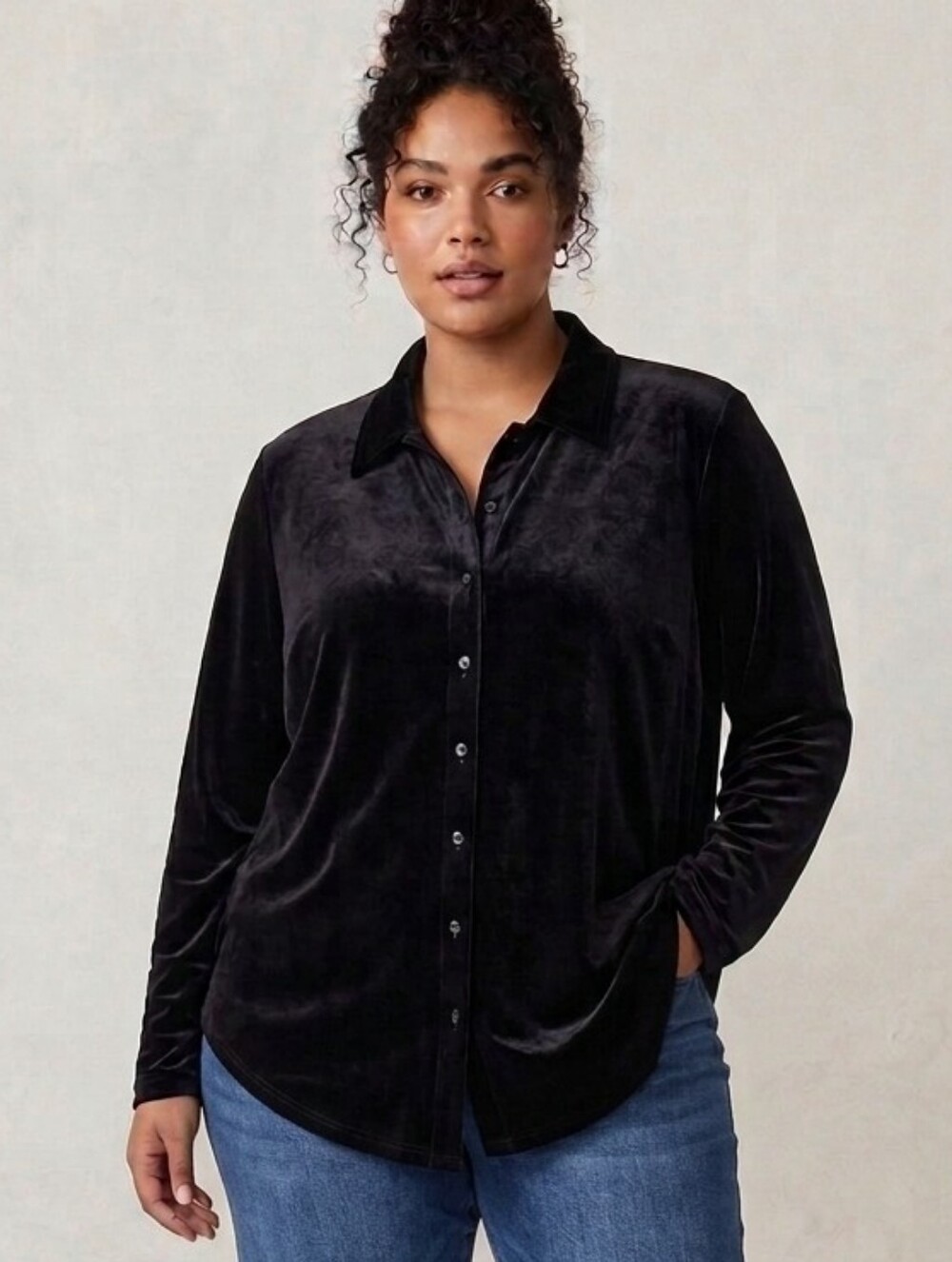 Velvet Buttoned Shirt Cardigan Top